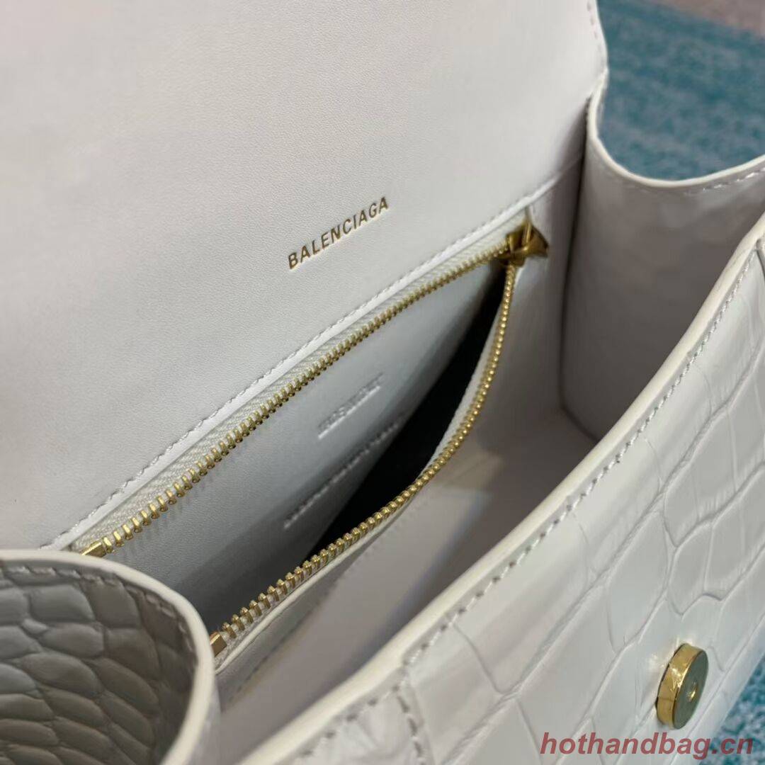 Balenciaga HOURGLASS SMALL TOP HANDLE BAG crocodile embossed calfskin B108895E white Balenciaga HOURGLASS SMALL TOP HANDLE BAG crocodile embossed calfskin B108895E white