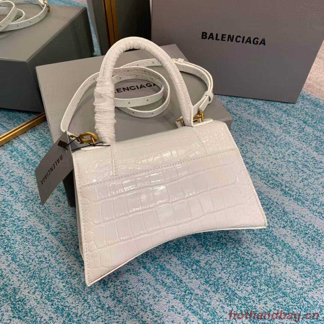 Balenciaga HOURGLASS SMALL TOP HANDLE BAG crocodile embossed calfskin B108895E white Balenciaga HOURGLASS SMALL TOP HANDLE BAG crocodile embossed calfskin B108895E white