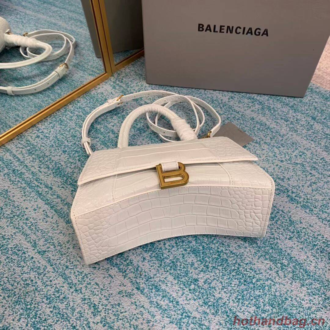 Balenciaga HOURGLASS SMALL TOP HANDLE BAG crocodile embossed calfskin B108895E white Balenciaga HOURGLASS SMALL TOP HANDLE BAG crocodile embossed calfskin B108895E white