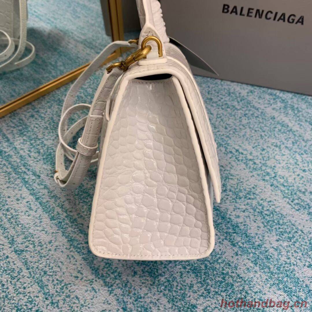 Balenciaga HOURGLASS SMALL TOP HANDLE BAG crocodile embossed calfskin B108895E white Balenciaga HOURGLASS SMALL TOP HANDLE BAG crocodile embossed calfskin B108895E white