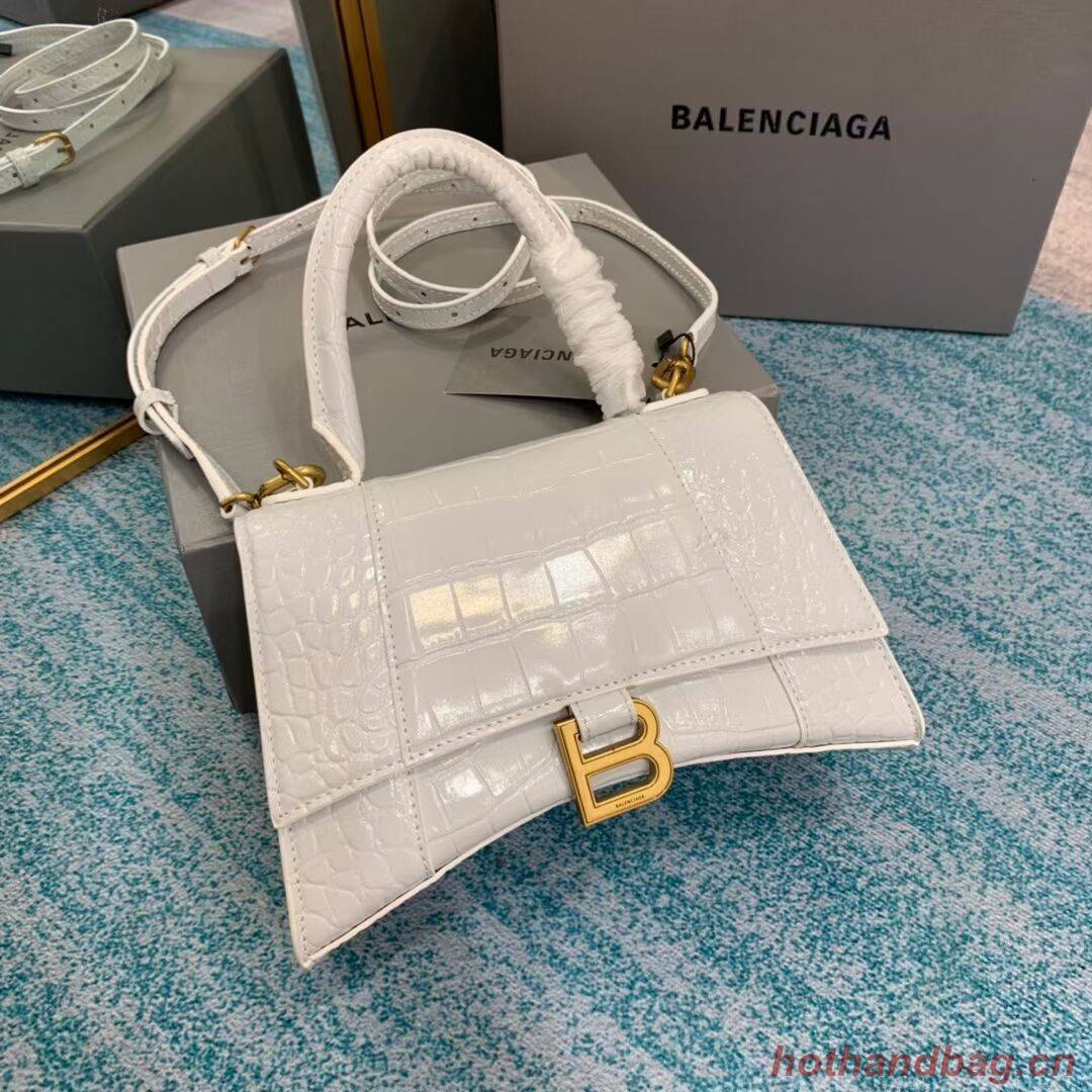 Balenciaga HOURGLASS SMALL TOP HANDLE BAG crocodile embossed calfskin B108895E white Balenciaga HOURGLASS SMALL TOP HANDLE BAG crocodile embossed calfskin B108895E white