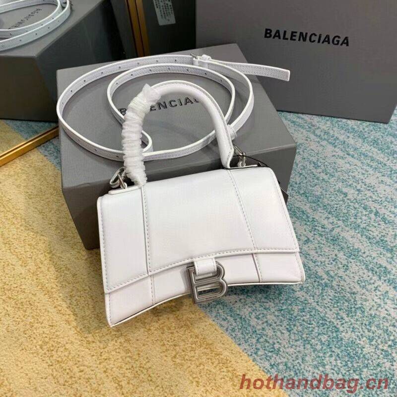 Balenciaga Hourglass XS Top Handle Bag shiny box calfskin 28331 white Balenciaga Hourglass XS Top Handle Bag shiny box calfskin 28331 white