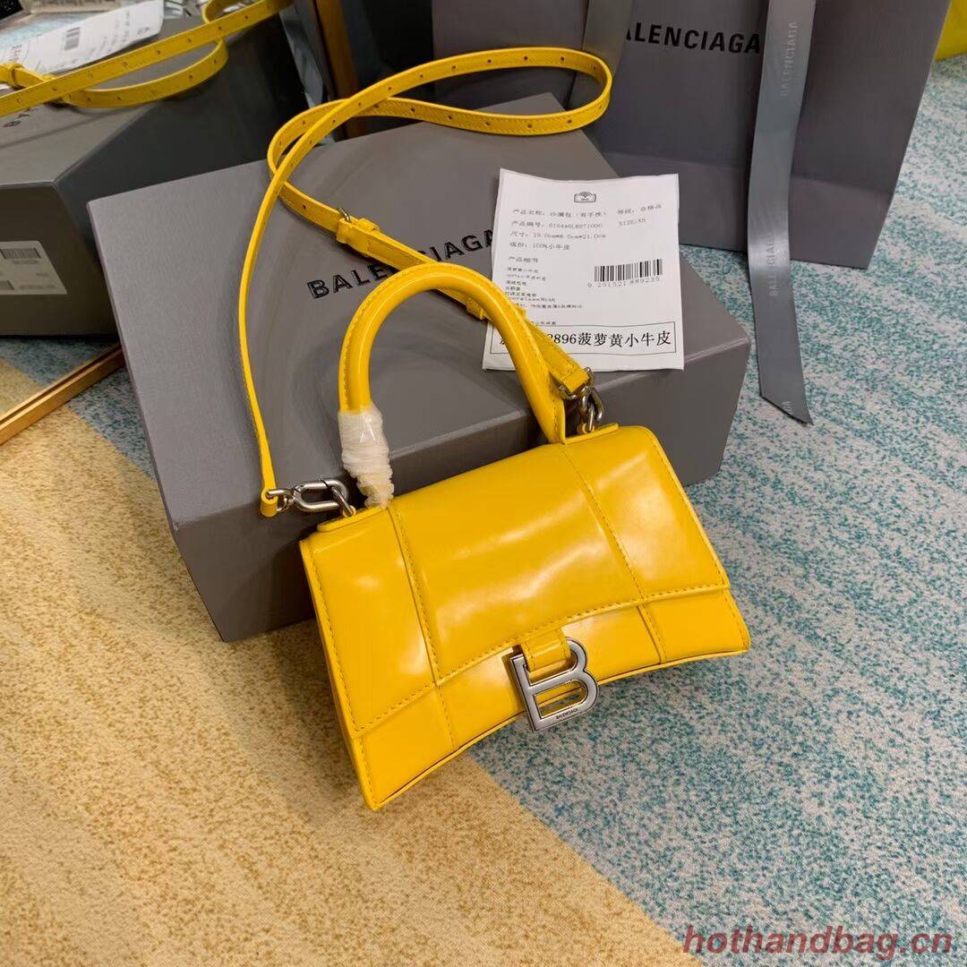 Balenciaga Hourglass XS Top Handle Bag shiny box calfskin 28331 yellow Balenciaga Hourglass XS Top Handle Bag shiny box calfskin 28331 yellow