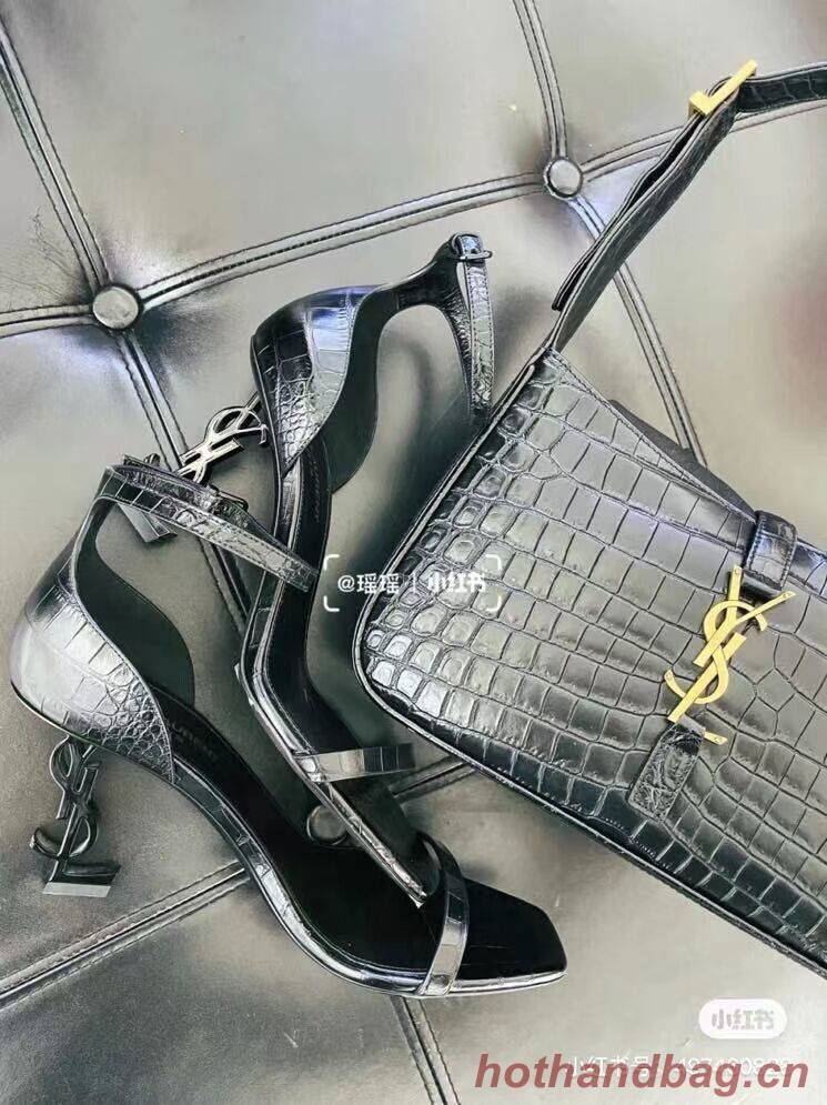 YSL LE 5 A 7 HOBO BAG IN CROCODILE-EMBOSSED SHINY LEATHER Y687228 black YSL LE 5 A 7 HOBO BAG IN CROCODILE-EMBOSSED SHINY LEATHER Y687228 black