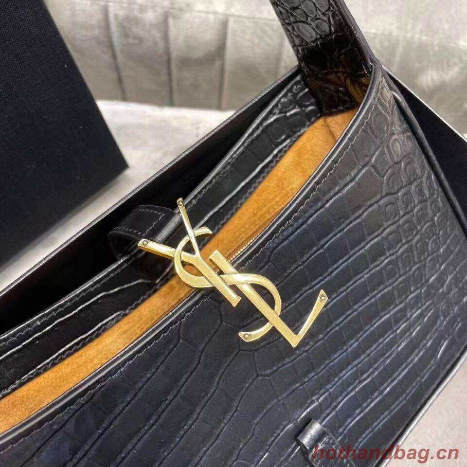 YSL LE 5 A 7 HOBO BAG IN CROCODILE-EMBOSSED SHINY LEATHER Y687228 black YSL LE 5 A 7 HOBO BAG IN CROCODILE-EMBOSSED SHINY LEATHER Y687228 black