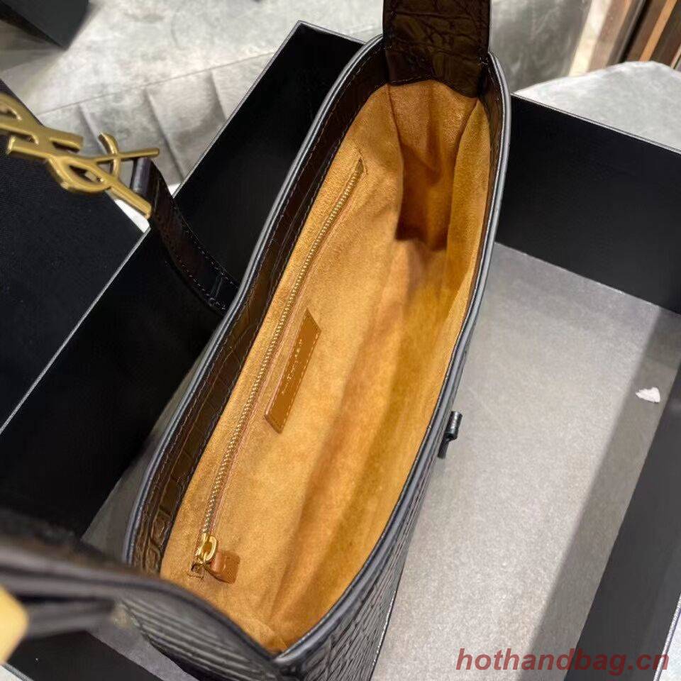 YSL LE 5 A 7 HOBO BAG IN CROCODILE-EMBOSSED SHINY LEATHER Y687228 black YSL LE 5 A 7 HOBO BAG IN CROCODILE-EMBOSSED SHINY LEATHER Y687228 black