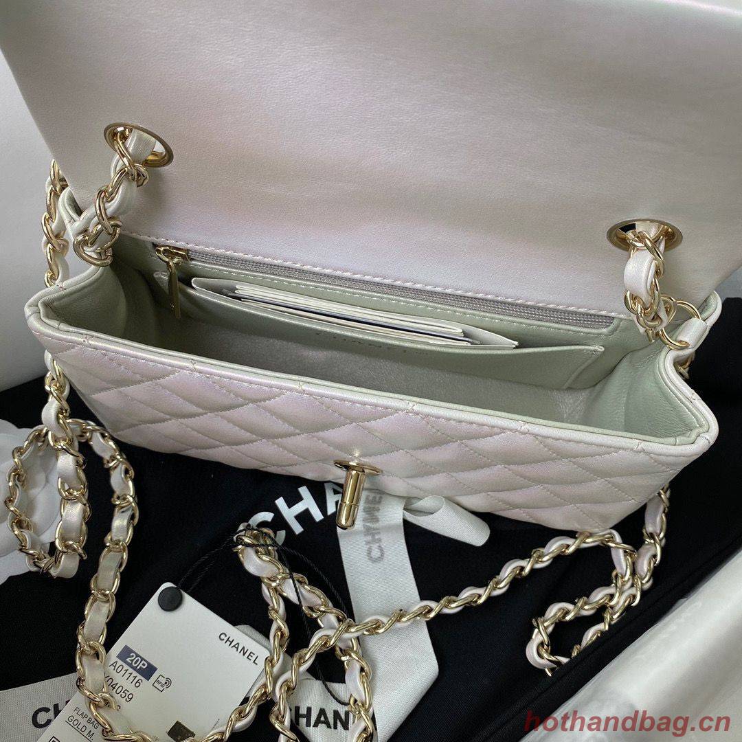 chanel flap bag Iridescent Calfskin & Light Gold-Tone AS1116 Pearl White chanel flap bag Iridescent Calfskin & Light Gold-Tone AS1116 Pearl White