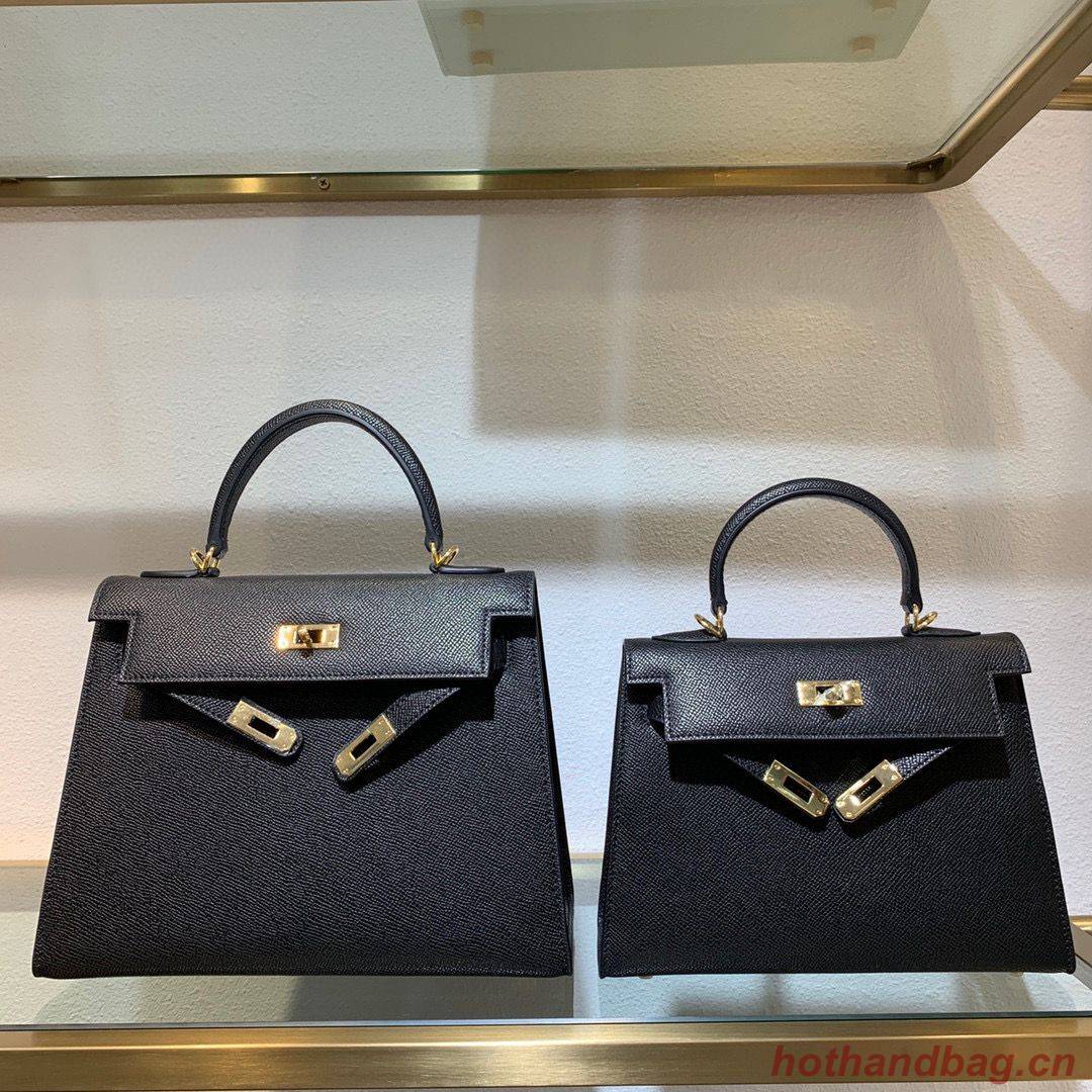 Hermes Kelly 22cm 25cm Tote Bag Original Epsom Leather Bag KL22 KL25 Black Hermes Kelly 22cm 25cm Tote Bag Original Epsom Leather Bag KL22 KL25 Black