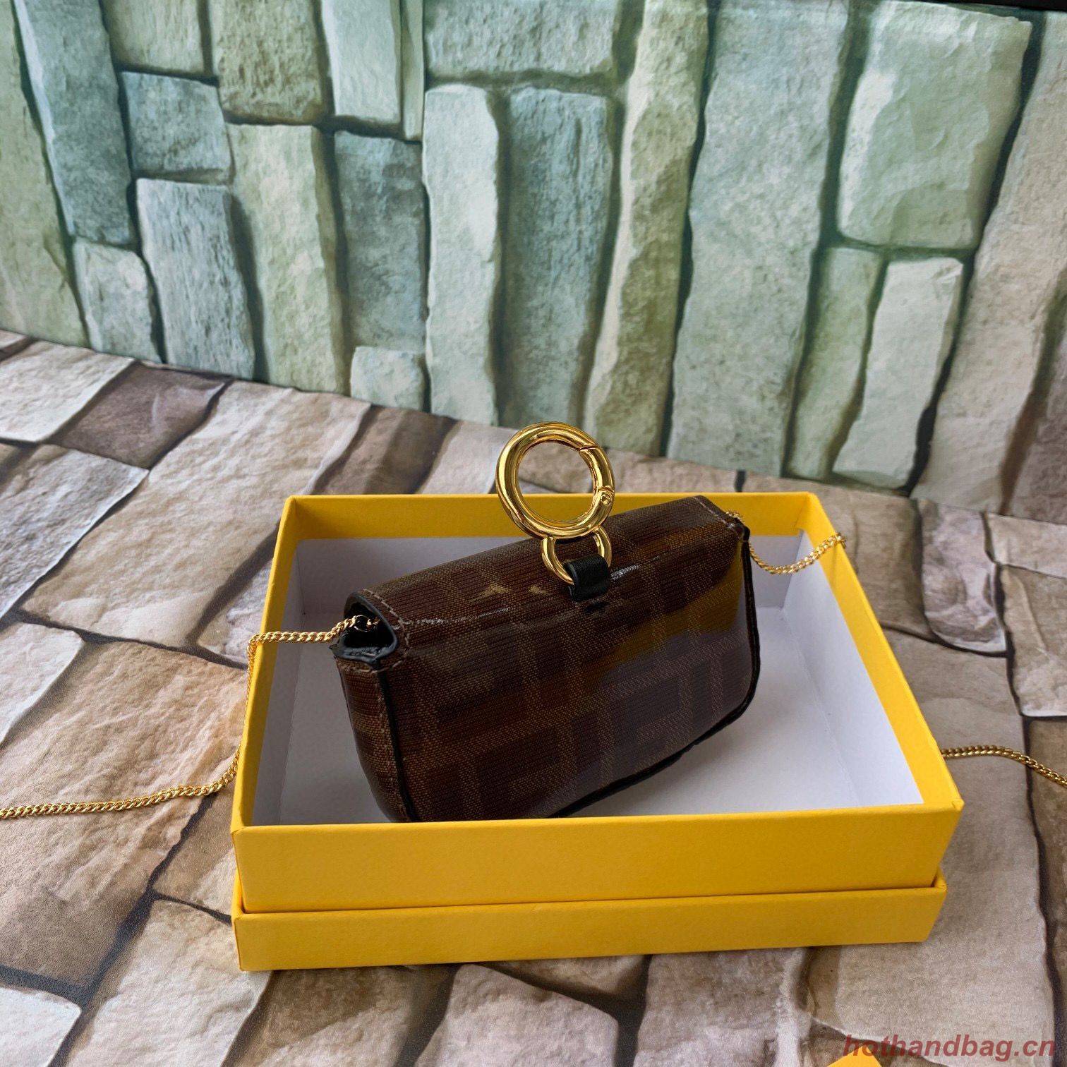 FENDI NANO BAGUETTE CHARM Nappa Original Leather Bag 7AR844 Brown FENDI NANO BAGUETTE CHARM Nappa Original Leather Bag 7AR844 Brown