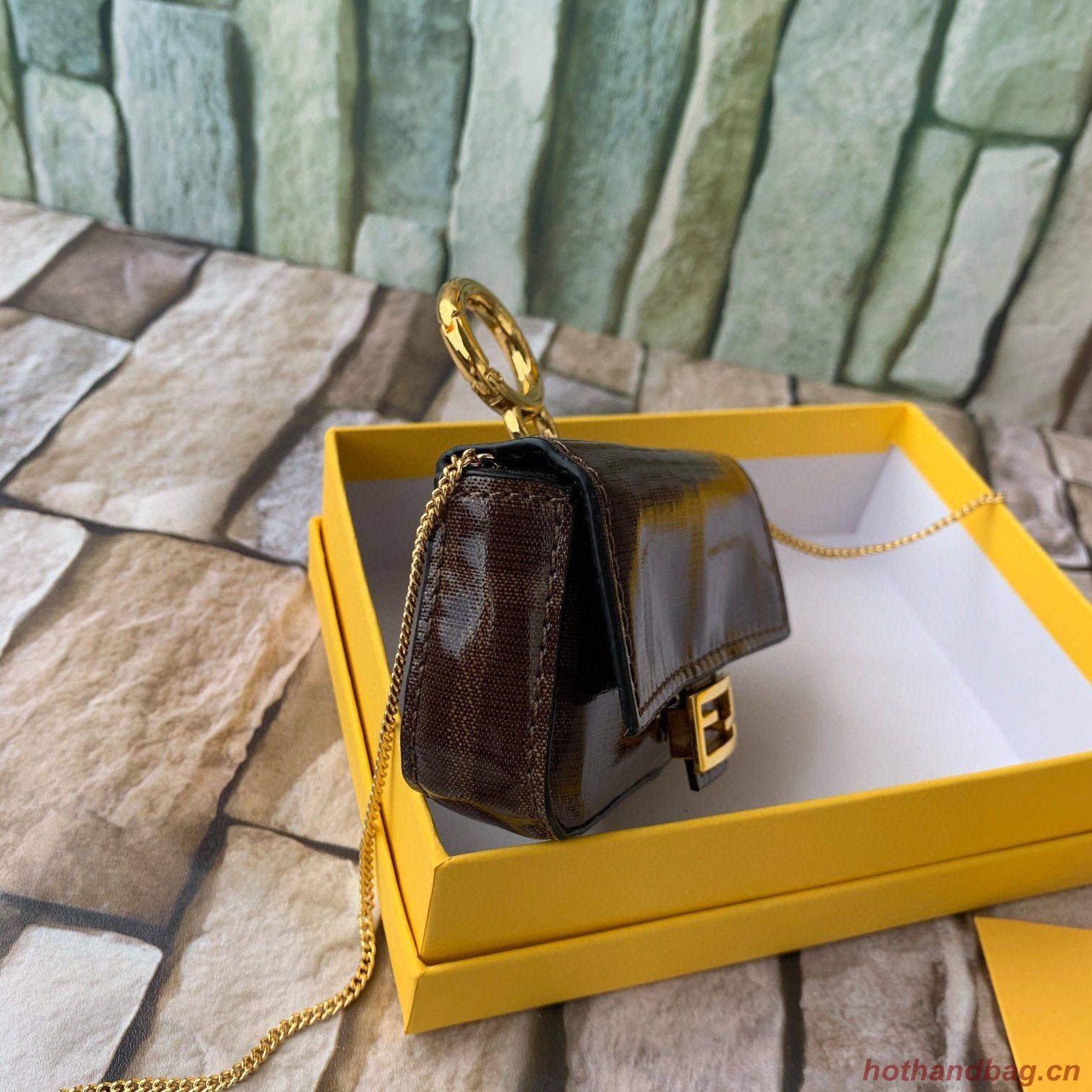 FENDI NANO BAGUETTE CHARM Nappa Original Leather Bag 7AR844 Brown FENDI NANO BAGUETTE CHARM Nappa Original Leather Bag 7AR844 Brown