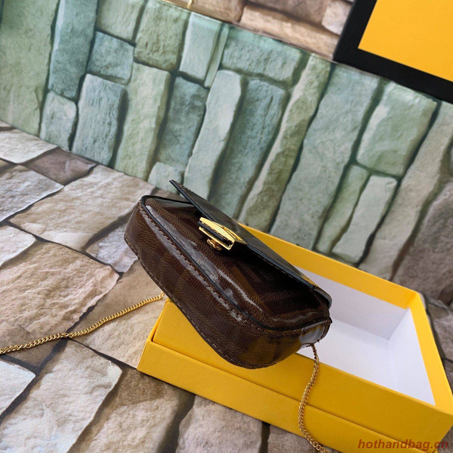 FENDI NANO BAGUETTE CHARM Nappa Original Leather Bag 7AR844 Brown FENDI NANO BAGUETTE CHARM Nappa Original Leather Bag 7AR844 Brown