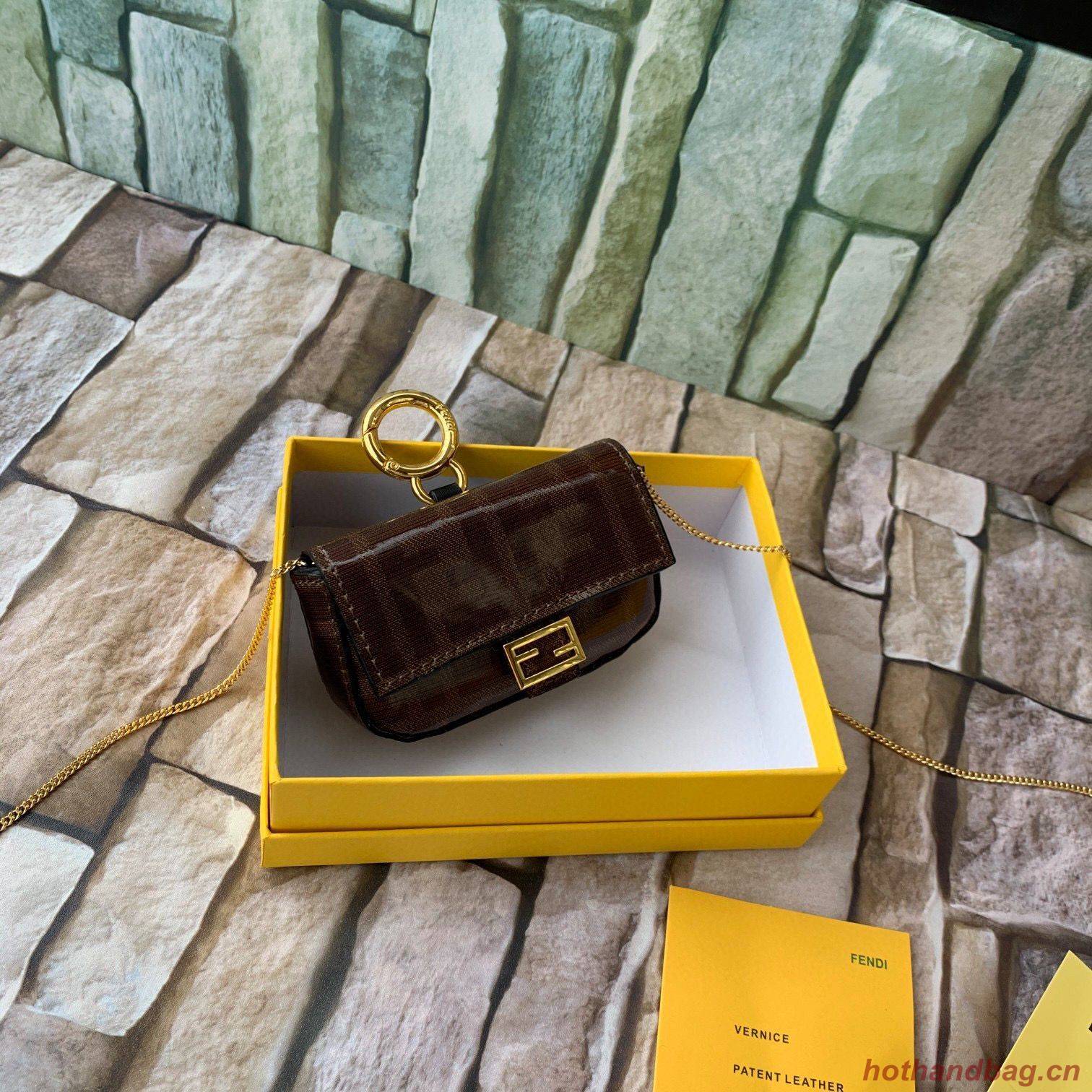 FENDI NANO BAGUETTE CHARM Nappa Original Leather Bag 7AR844 Brown FENDI NANO BAGUETTE CHARM Nappa Original Leather Bag 7AR844 Brown