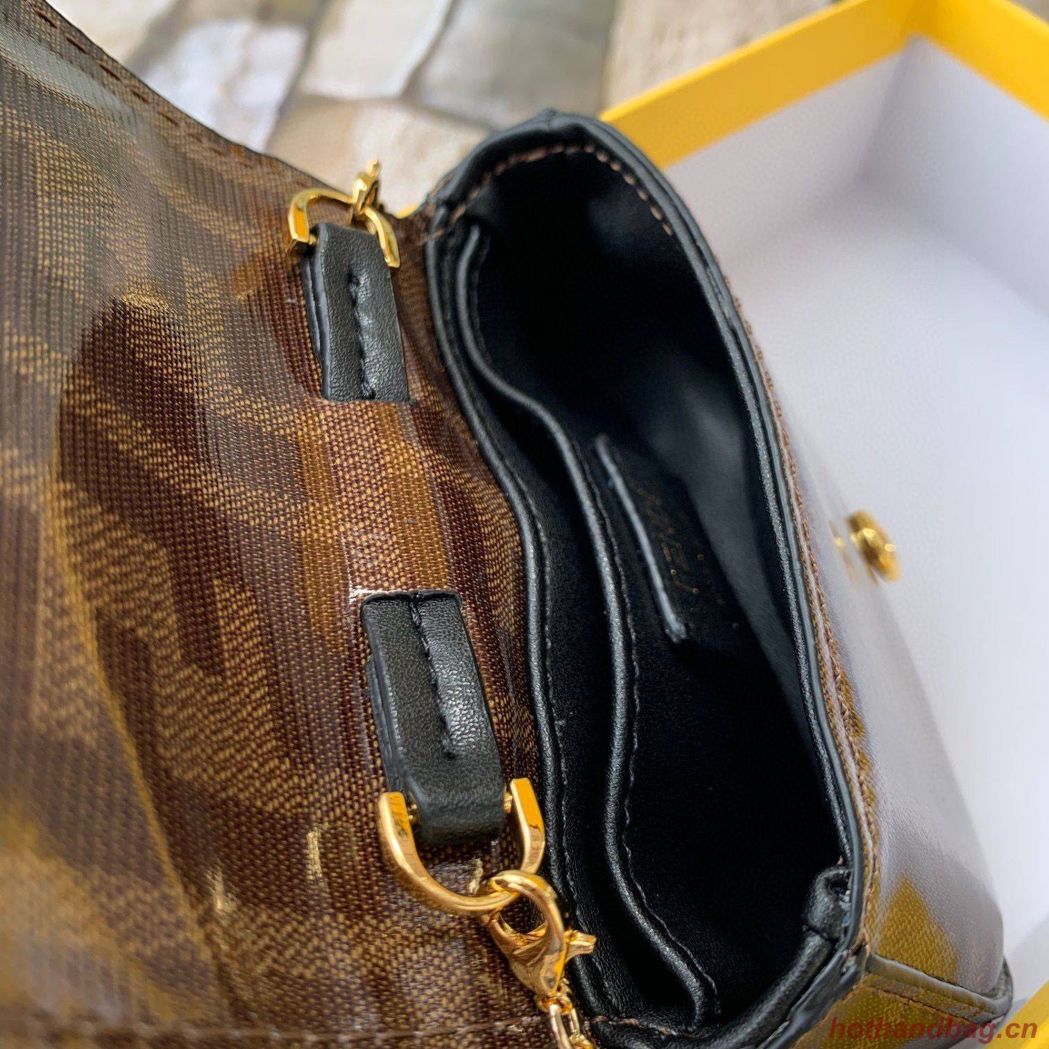 FENDI NANO BAGUETTE CHARM Nappa Original Leather Bag 7AR844 Brown FENDI NANO BAGUETTE CHARM Nappa Original Leather Bag 7AR844 Brown