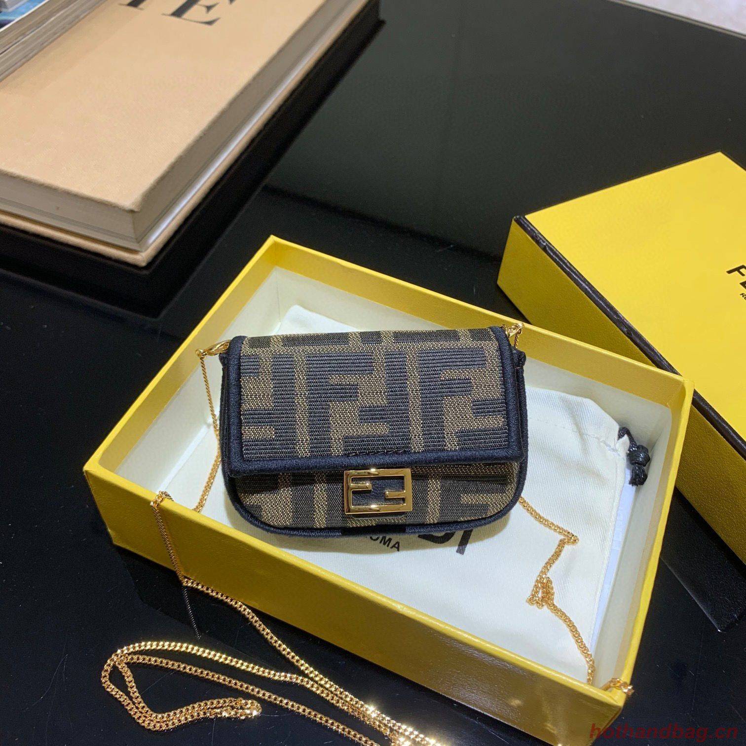 FENDI NANO BAGUETTE CHARM Nappa lcanvas Bag 7AR844 Brown FENDI NANO BAGUETTE CHARM Nappa lcanvas Bag 7AR844 Brown