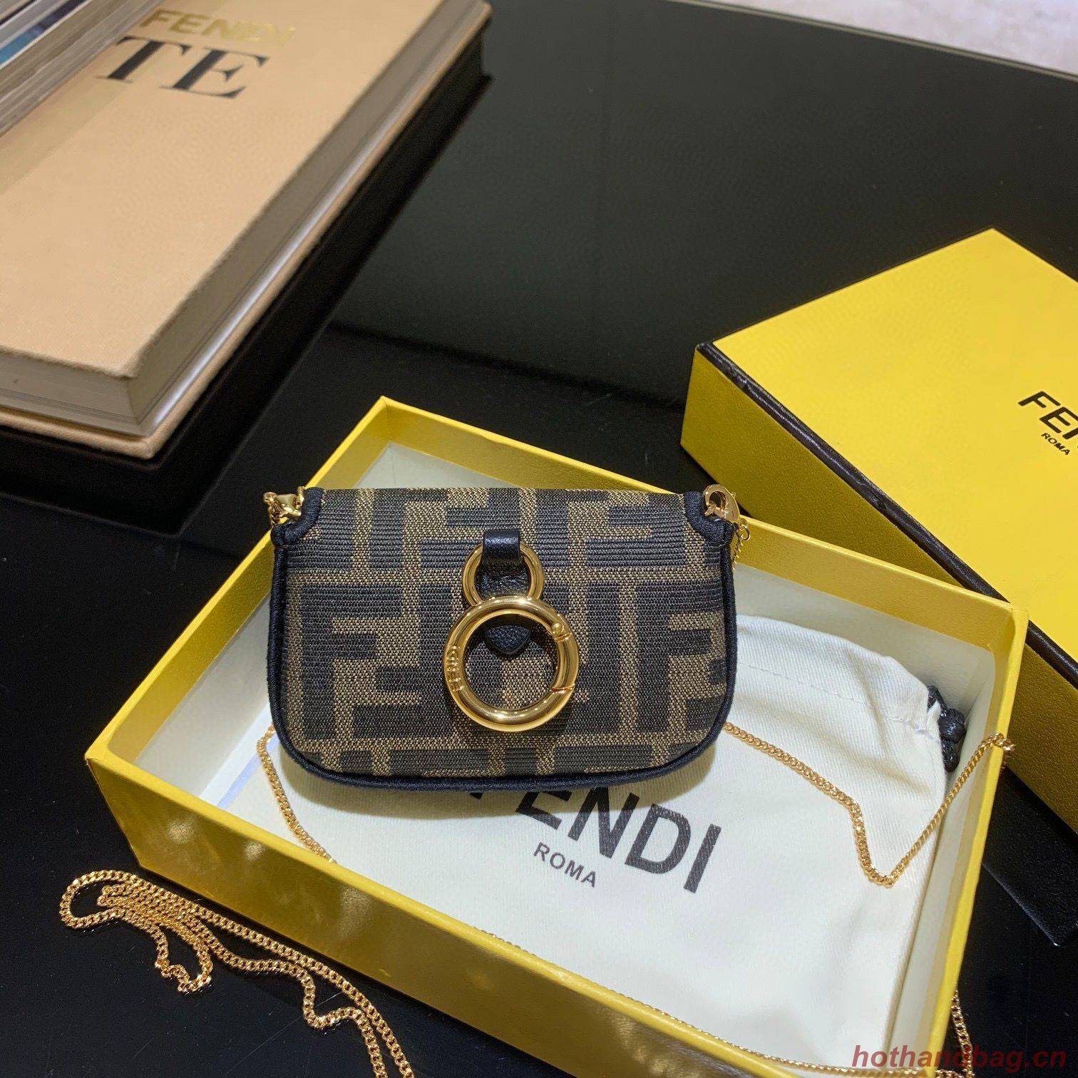 FENDI NANO BAGUETTE CHARM Nappa lcanvas Bag 7AR844 Brown FENDI NANO BAGUETTE CHARM Nappa lcanvas Bag 7AR844 Brown