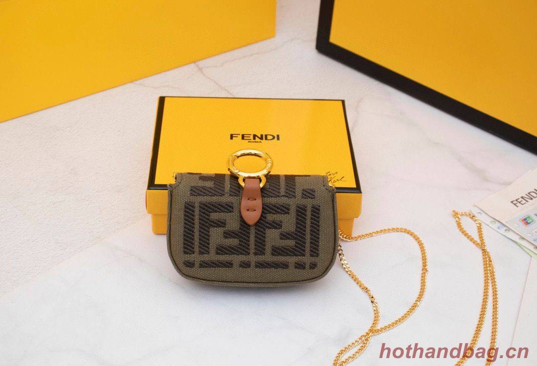 FENDI NANO BAGUETTE CHARM Nappa lcanvas Bag 7AR844 Green FENDI NANO BAGUETTE CHARM Nappa lcanvas Bag 7AR844 Green