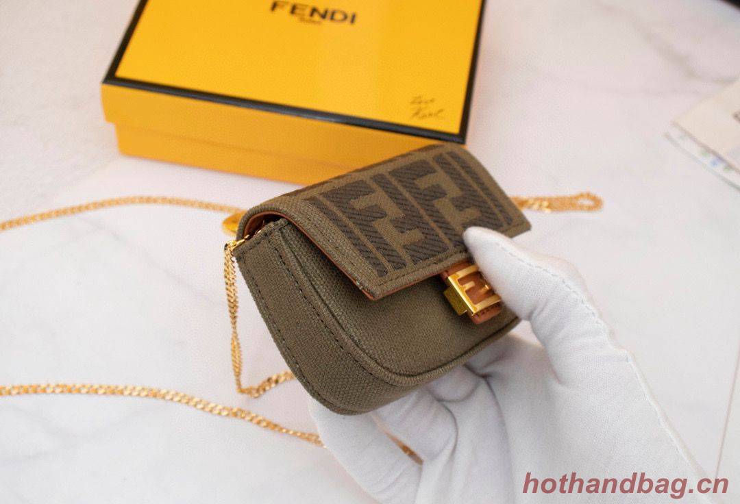 FENDI NANO BAGUETTE CHARM Nappa lcanvas Bag 7AR844 Green FENDI NANO BAGUETTE CHARM Nappa lcanvas Bag 7AR844 Green
