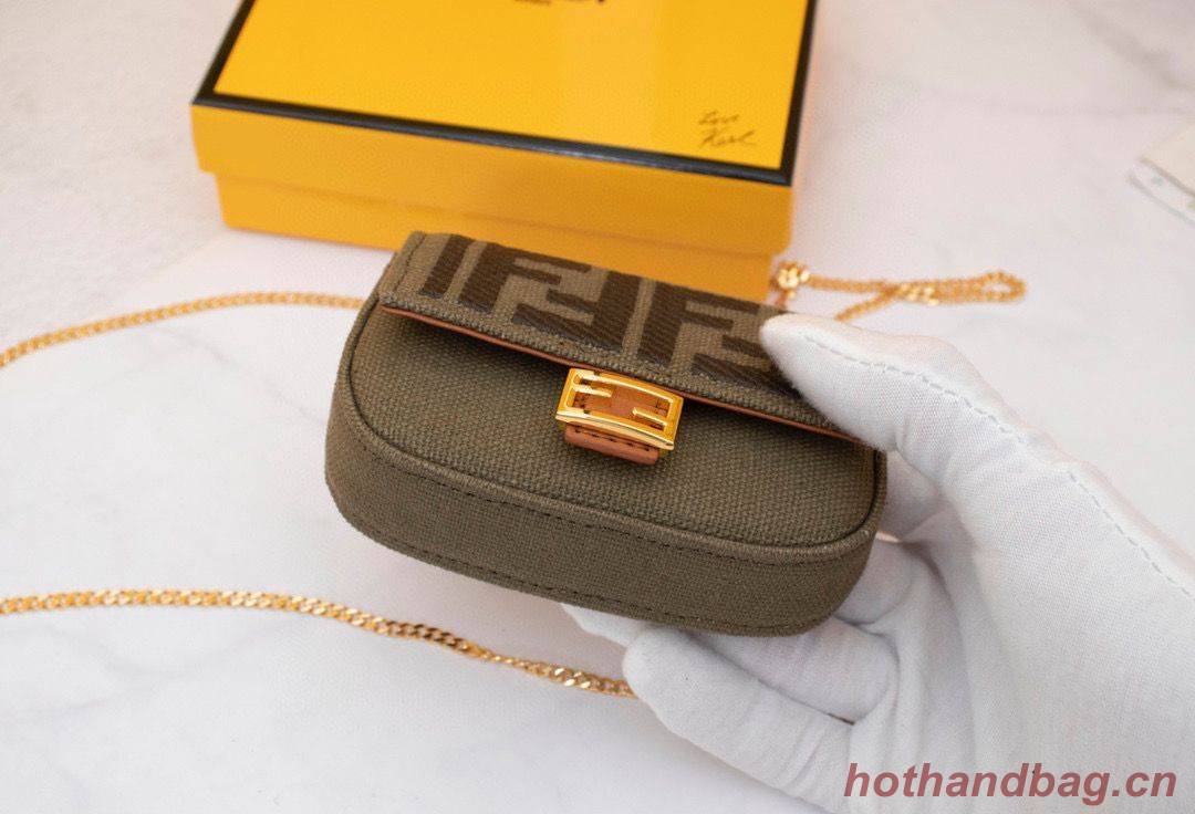 FENDI NANO BAGUETTE CHARM Nappa lcanvas Bag 7AR844 Green FENDI NANO BAGUETTE CHARM Nappa lcanvas Bag 7AR844 Green