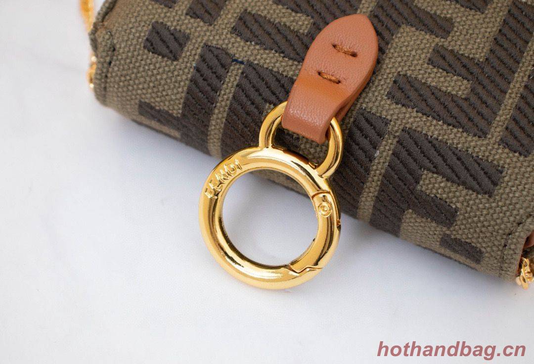 FENDI NANO BAGUETTE CHARM Nappa lcanvas Bag 7AR844 Green FENDI NANO BAGUETTE CHARM Nappa lcanvas Bag 7AR844 Green