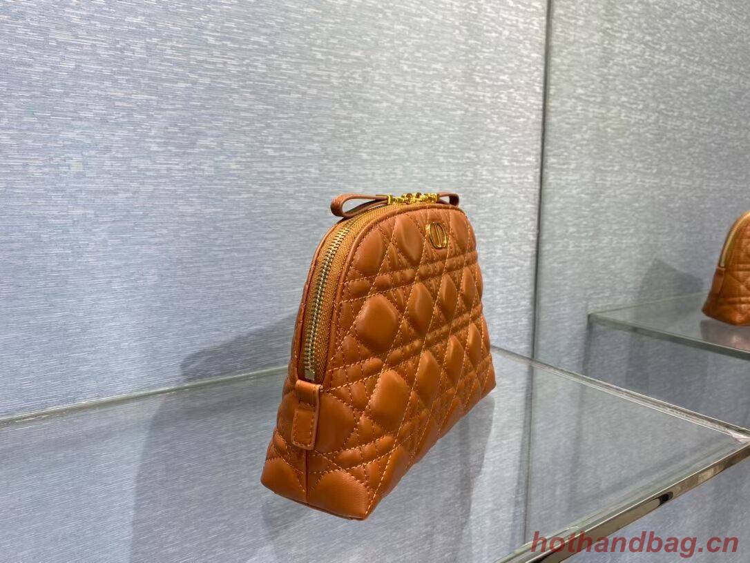 DIOR CARO BEAUTY POUCH Cannage Lambskin S5047 brown DIOR CARO BEAUTY POUCH Cannage Lambskin S5047 brown