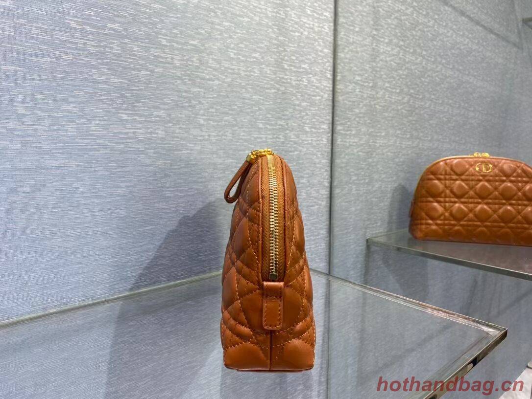 DIOR CARO BEAUTY POUCH Cannage Lambskin S5047 brown DIOR CARO BEAUTY POUCH Cannage Lambskin S5047 brown