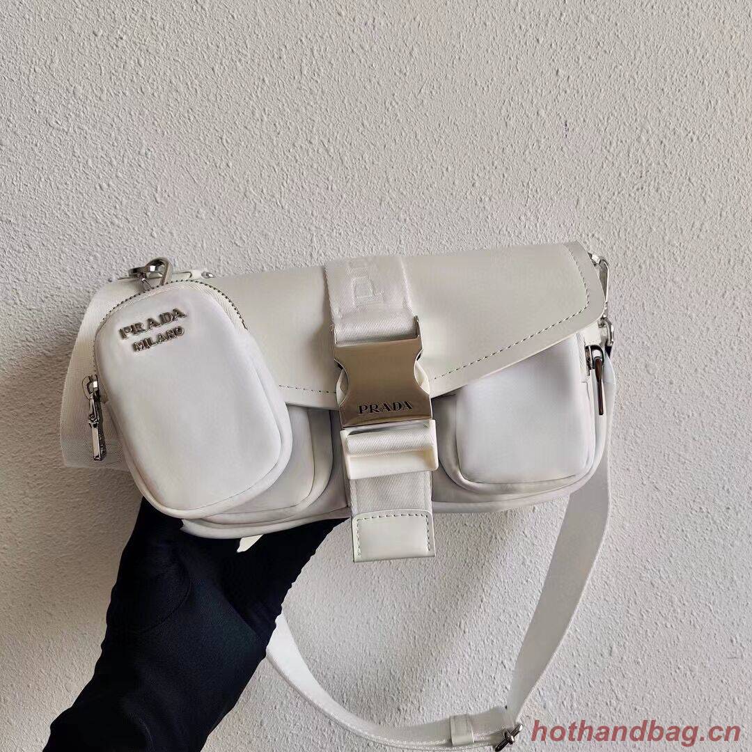 Prada Pocket nylon and brushed leather bag 1BD295 white Prada Pocket nylon and brushed leather bag 1BD295 white
