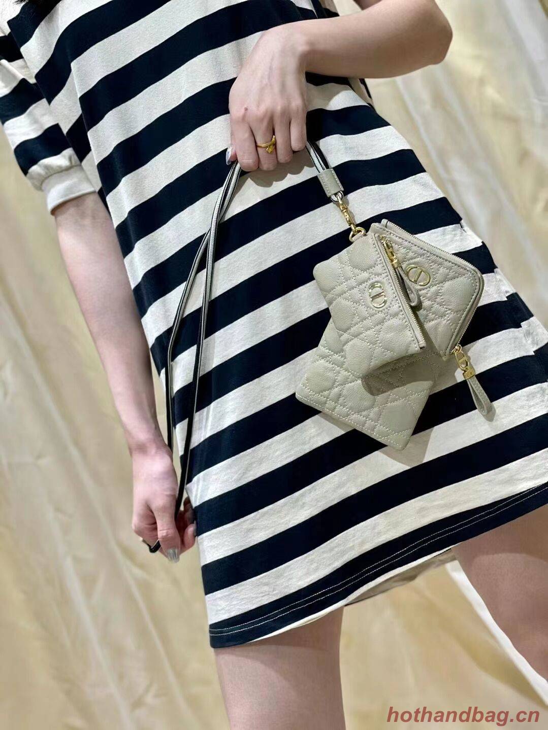 DIOR CARO MULTIFUNCTIONAL POUCH Beige Supple Cannage Calfskin S5036UW DIOR CARO MULTIFUNCTIONAL POUCH Beige Supple Cannage Calfskin S5036UW