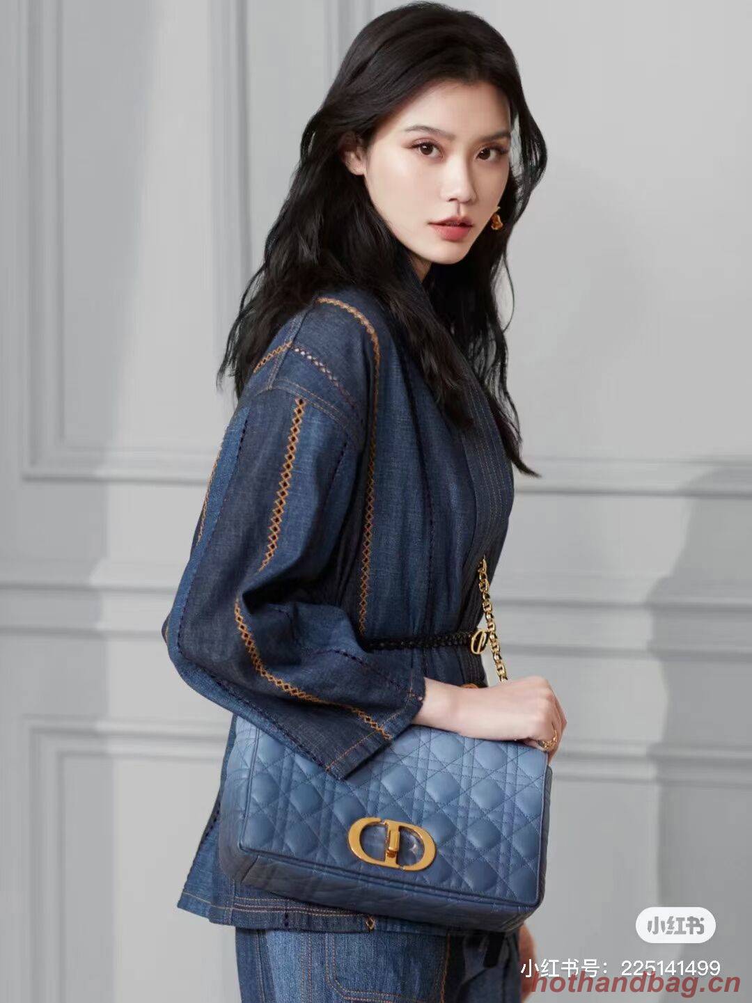 LARGE DIOR CARO BAG Indigo Blue Gradient Cannage Lambskin M9243U LARGE DIOR CARO BAG Indigo Blue Gradient Cannage Lambskin M9243U