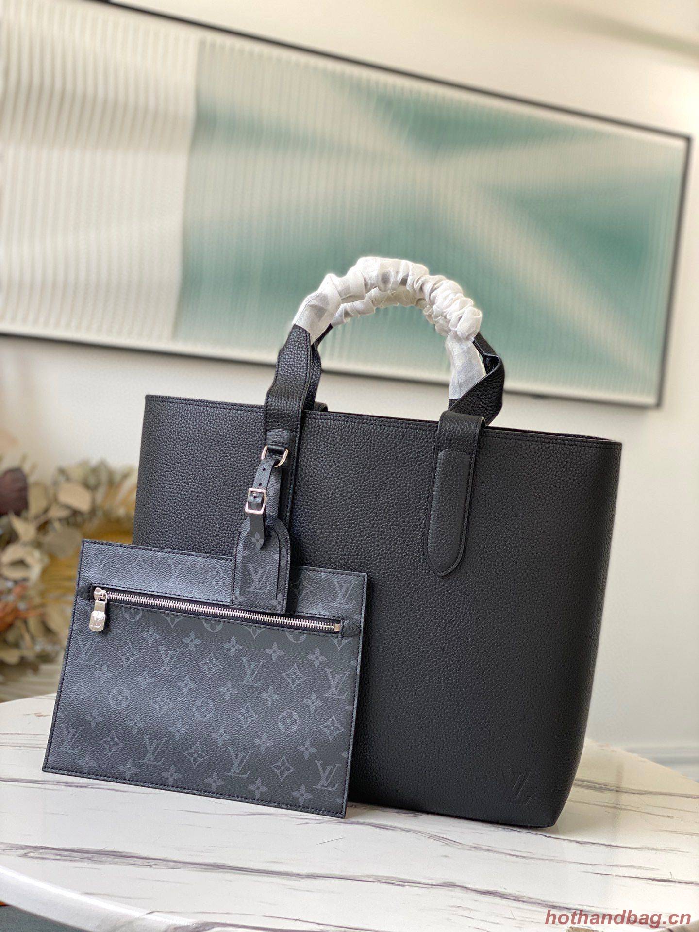 Louis Vuitton Cabas Voyage Taurillon Leather Bag M52817 Black Louis Vuitton Cabas Voyage Taurillon Leather Bag M52817 Black