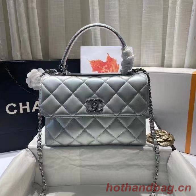 Chanel flap bag with top handle AS2215 Silver Chanel flap bag with top handle AS2215 Silver