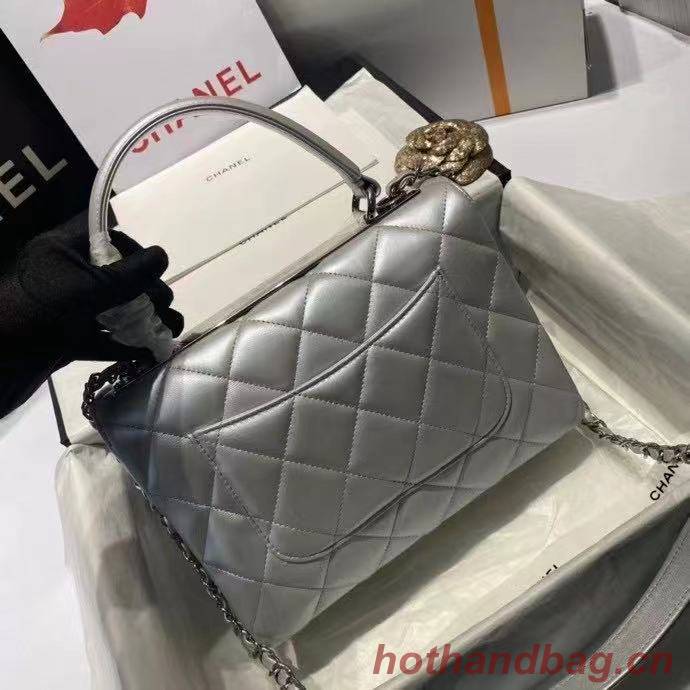 Chanel flap bag with top handle AS2215 Silver Chanel flap bag with top handle AS2215 Silver