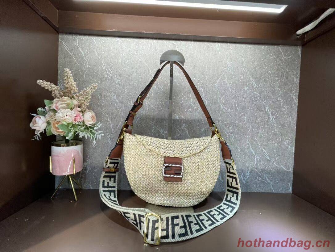 FENDI SMALL CROISSANT Woven straw bag 8BR790AFG FENDI SMALL CROISSANT Woven straw bag 8BR790AFG