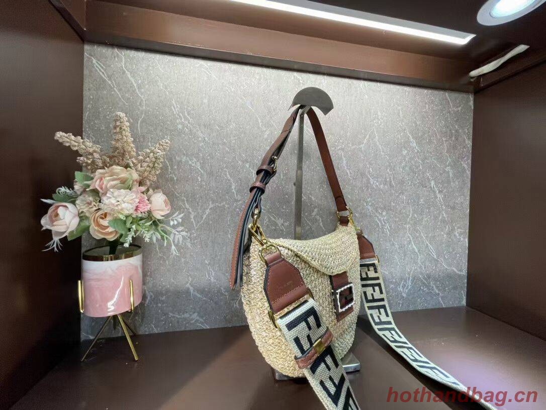 FENDI SMALL CROISSANT Woven straw bag 8BR790AFG FENDI SMALL CROISSANT Woven straw bag 8BR790AFG