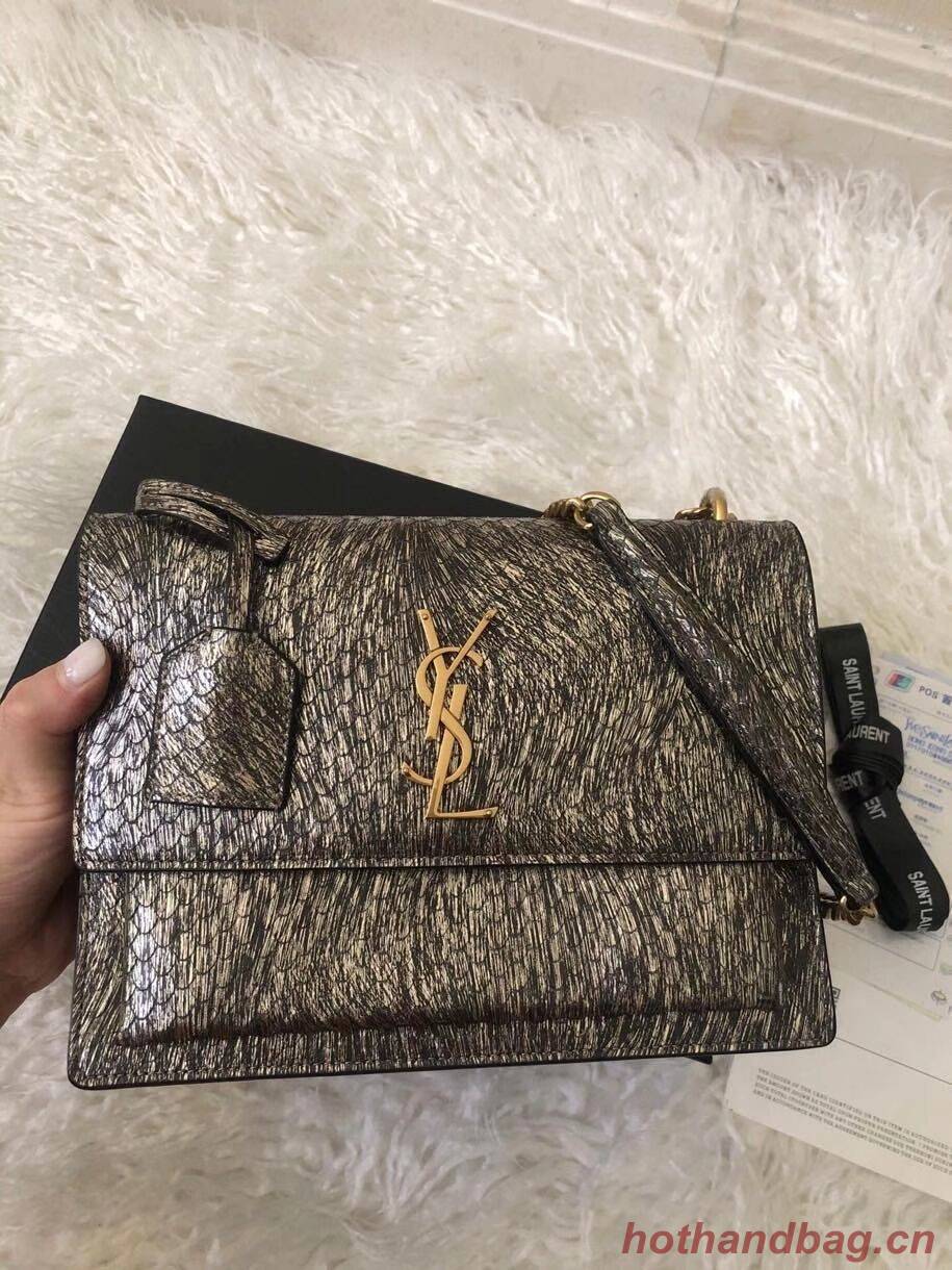Yves Saint Laurent SUNSET SMALL CHAIN BAG IN SHINY SCALE-EMBOSSED LEATHER Y544296 grey Yves Saint Laurent SUNSET SMALL CHAIN BAG IN SHINY SCALE-EMBOSSED LEATHER Y544296 grey