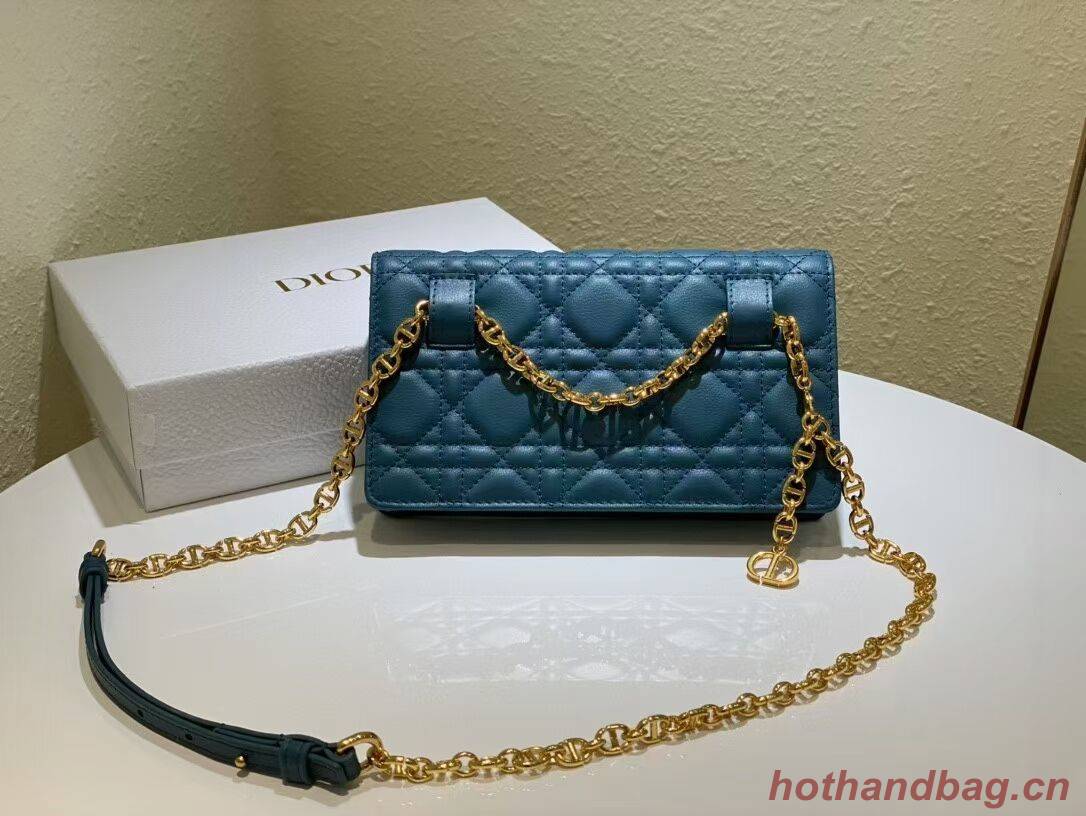 DIOR CARO BELT POUCH WITH CHAIN Supple Cannage Calfskin S5091UW BLUE DIOR CARO BELT POUCH WITH CHAIN Supple Cannage Calfskin S5091UW BLUE