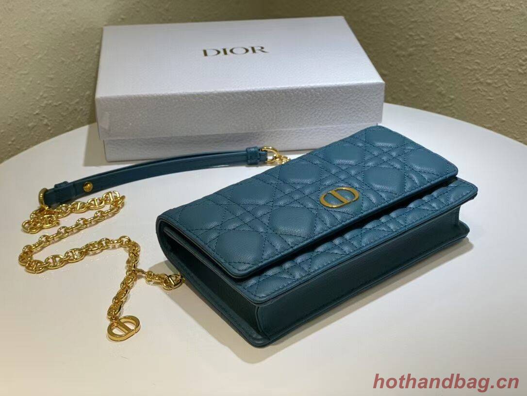 DIOR CARO BELT POUCH WITH CHAIN Supple Cannage Calfskin S5091UW BLUE DIOR CARO BELT POUCH WITH CHAIN Supple Cannage Calfskin S5091UW BLUE