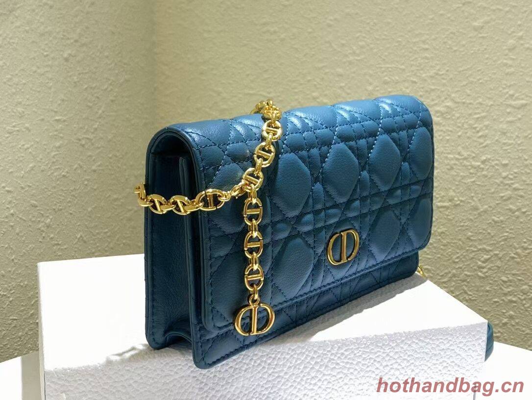 DIOR CARO BELT POUCH WITH CHAIN Supple Cannage Calfskin S5091UW BLUE DIOR CARO BELT POUCH WITH CHAIN Supple Cannage Calfskin S5091UW BLUE
