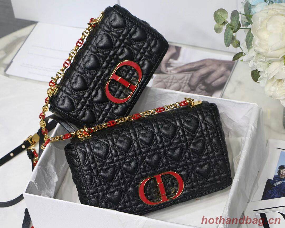 SMALL DIORAMOUR DIOR CARO BAG Cannage Calfskin with Heart Motif M9241WN BLACK SMALL DIORAMOUR DIOR CARO BAG Cannage Calfskin with Heart Motif M9241WN BLACK