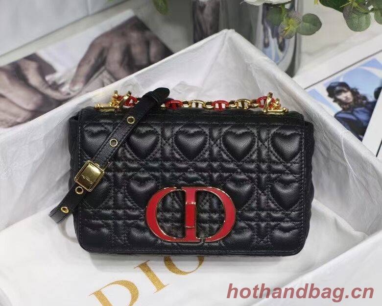 SMALL DIORAMOUR DIOR CARO BAG Cannage Calfskin with Heart Motif M9241WN BLACK SMALL DIORAMOUR DIOR CARO BAG Cannage Calfskin with Heart Motif M9241WN BLACK