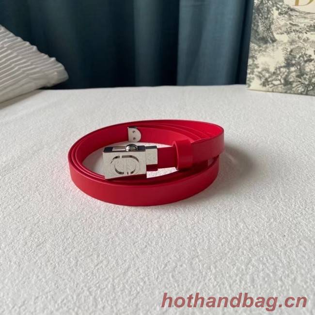 DIOR Leather 17MM Belt B0118UM red Silver Buckle