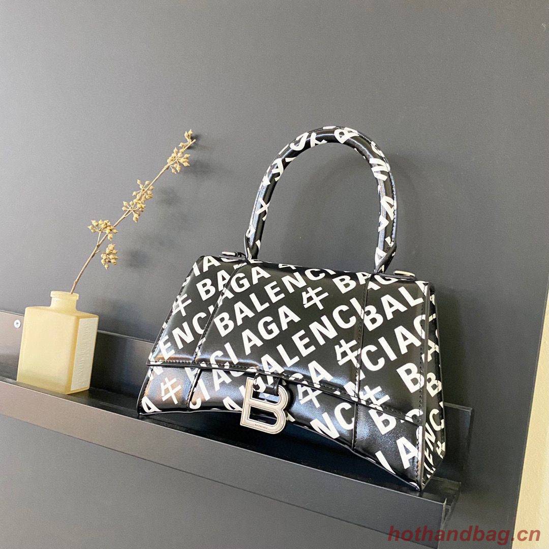 Balenciaga Hourglass XS Top Handle Bag 28332S Black & White Balenciaga Hourglass XS Top Handle Bag 28332S Black & White