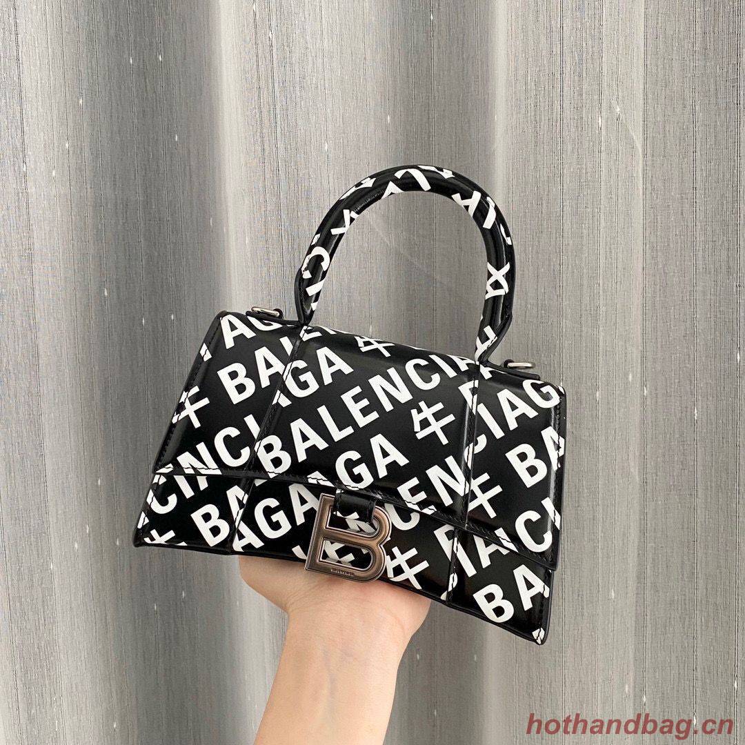 Balenciaga Hourglass XS Top Handle Bag 28332S Black & White Balenciaga Hourglass XS Top Handle Bag 28332S Black & White