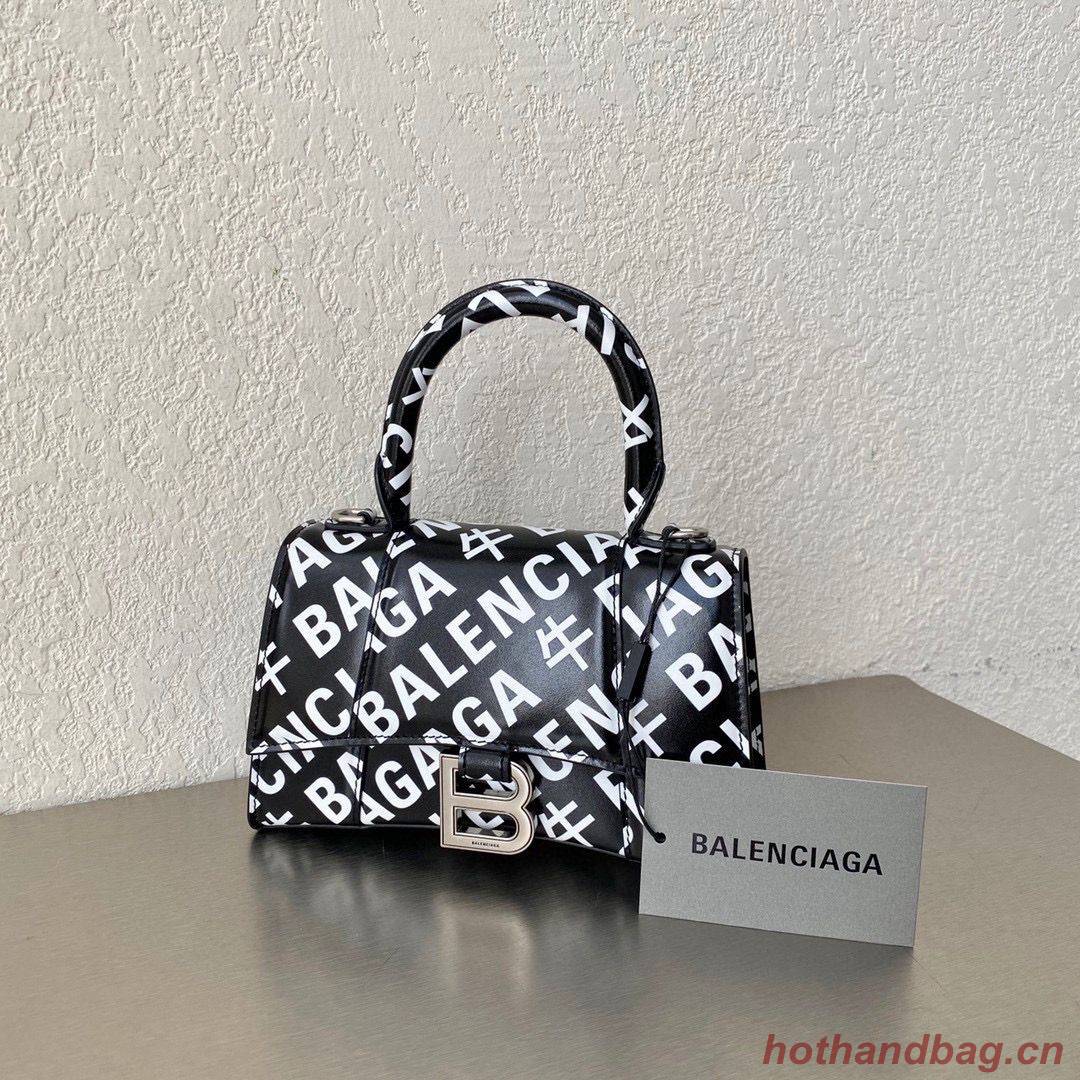 Balenciaga Hourglass XS Top Handle Bag 28332S Black & White Balenciaga Hourglass XS Top Handle Bag 28332S Black & White