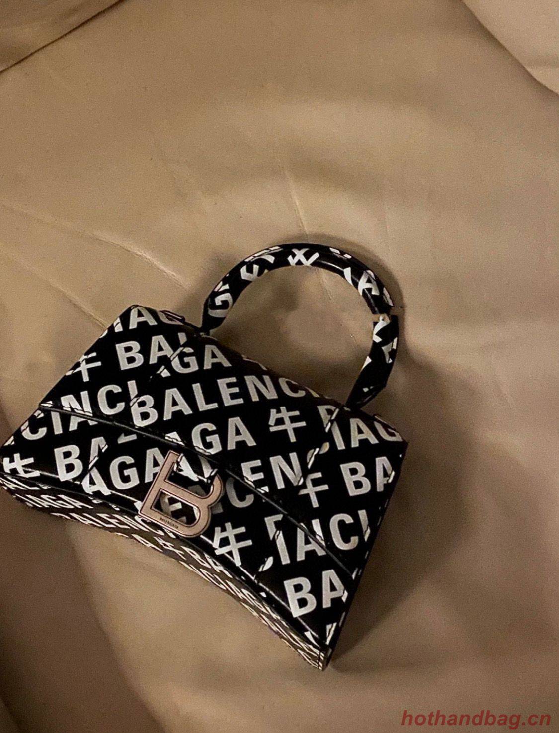 Balenciaga Hourglass XS Top Handle Bag 28332S Black & White Balenciaga Hourglass XS Top Handle Bag 28332S Black & White