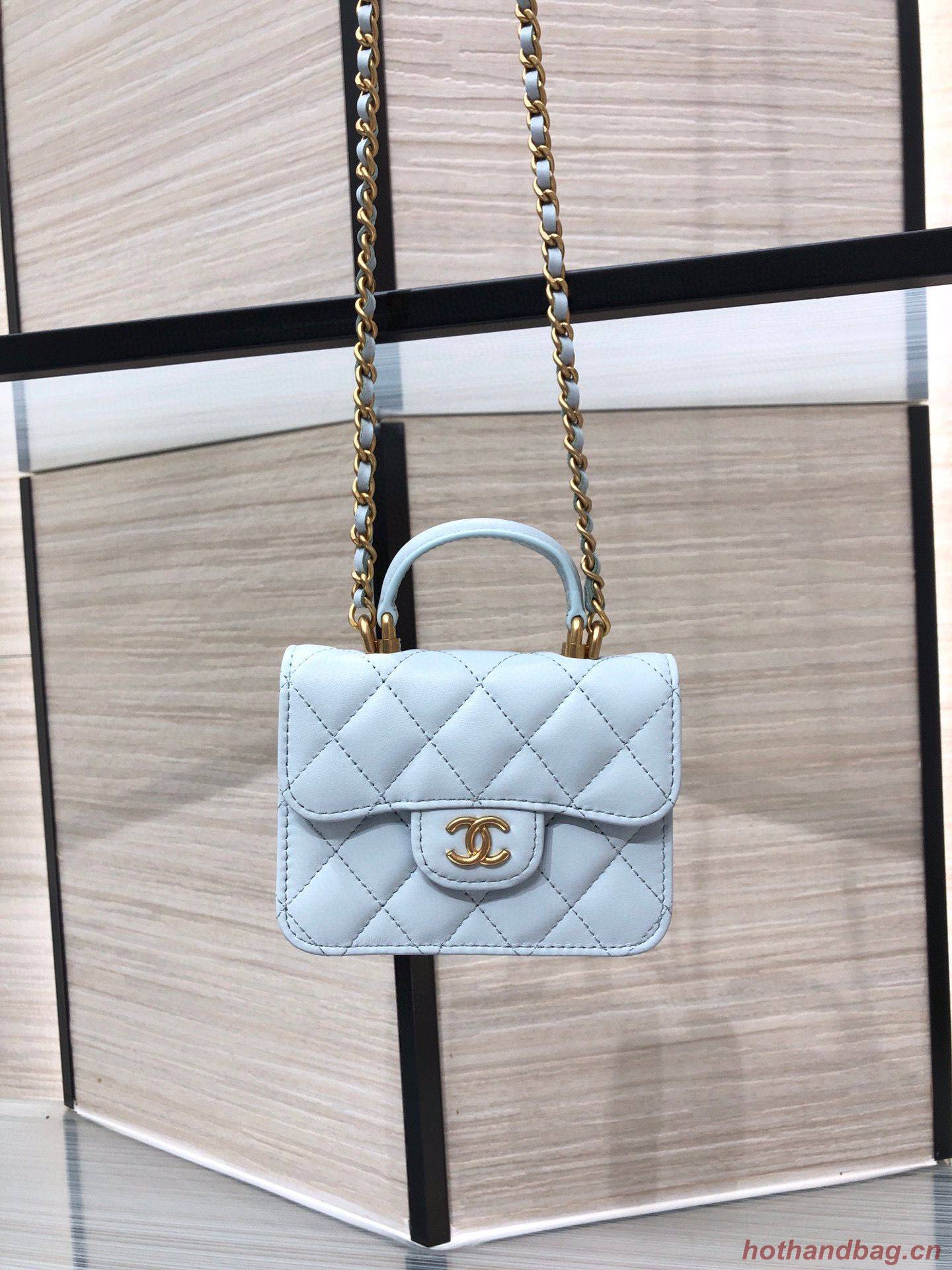 CHANEL Top Handle Micro Mini Wallet On Chain AP2200 Light Blue CHANEL Top Handle Micro Mini Wallet On Chain AP2200 Light Blue