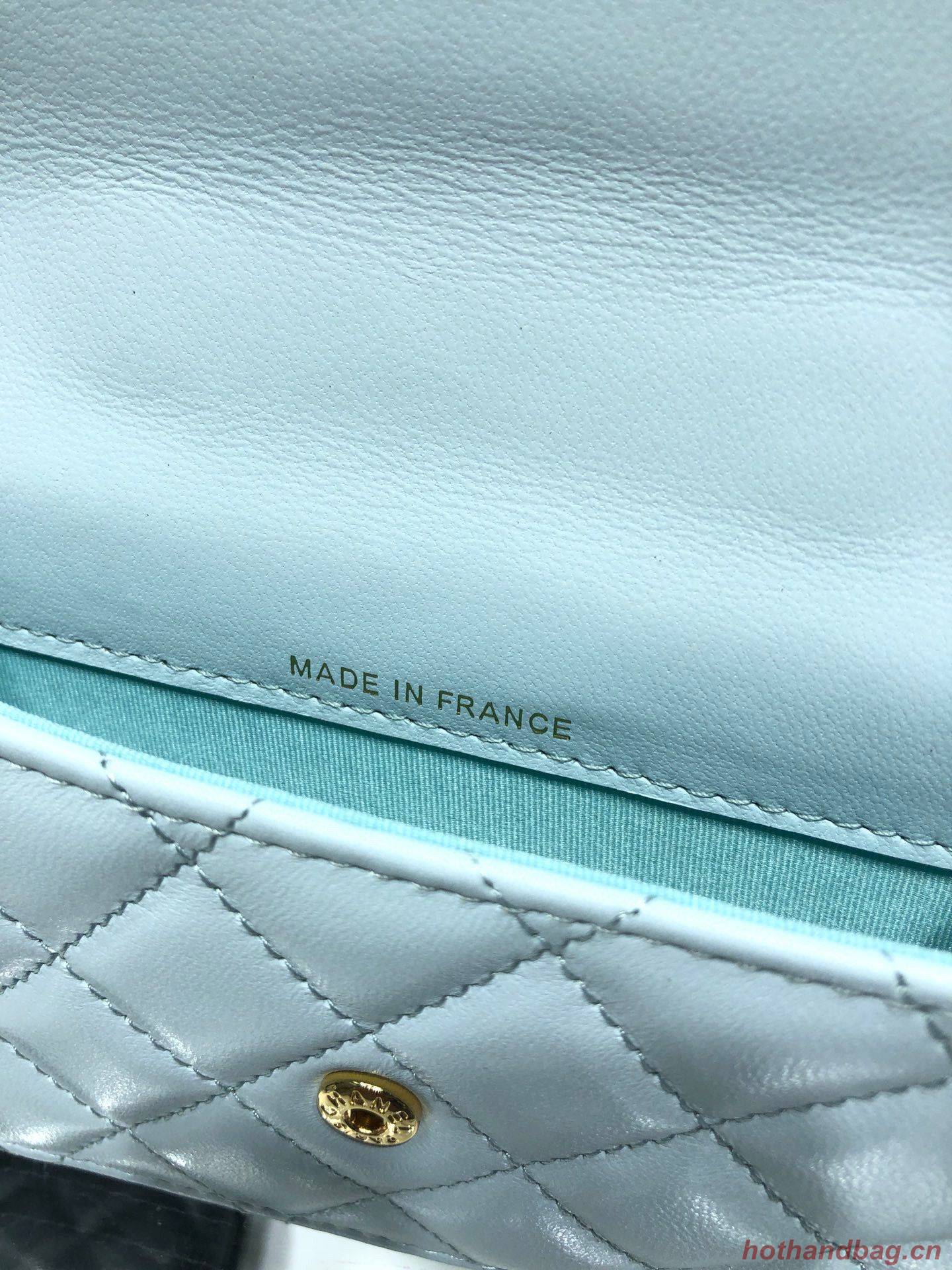 CHANEL Top Handle Micro Mini Wallet On Chain AP2200 Light Blue CHANEL Top Handle Micro Mini Wallet On Chain AP2200 Light Blue
