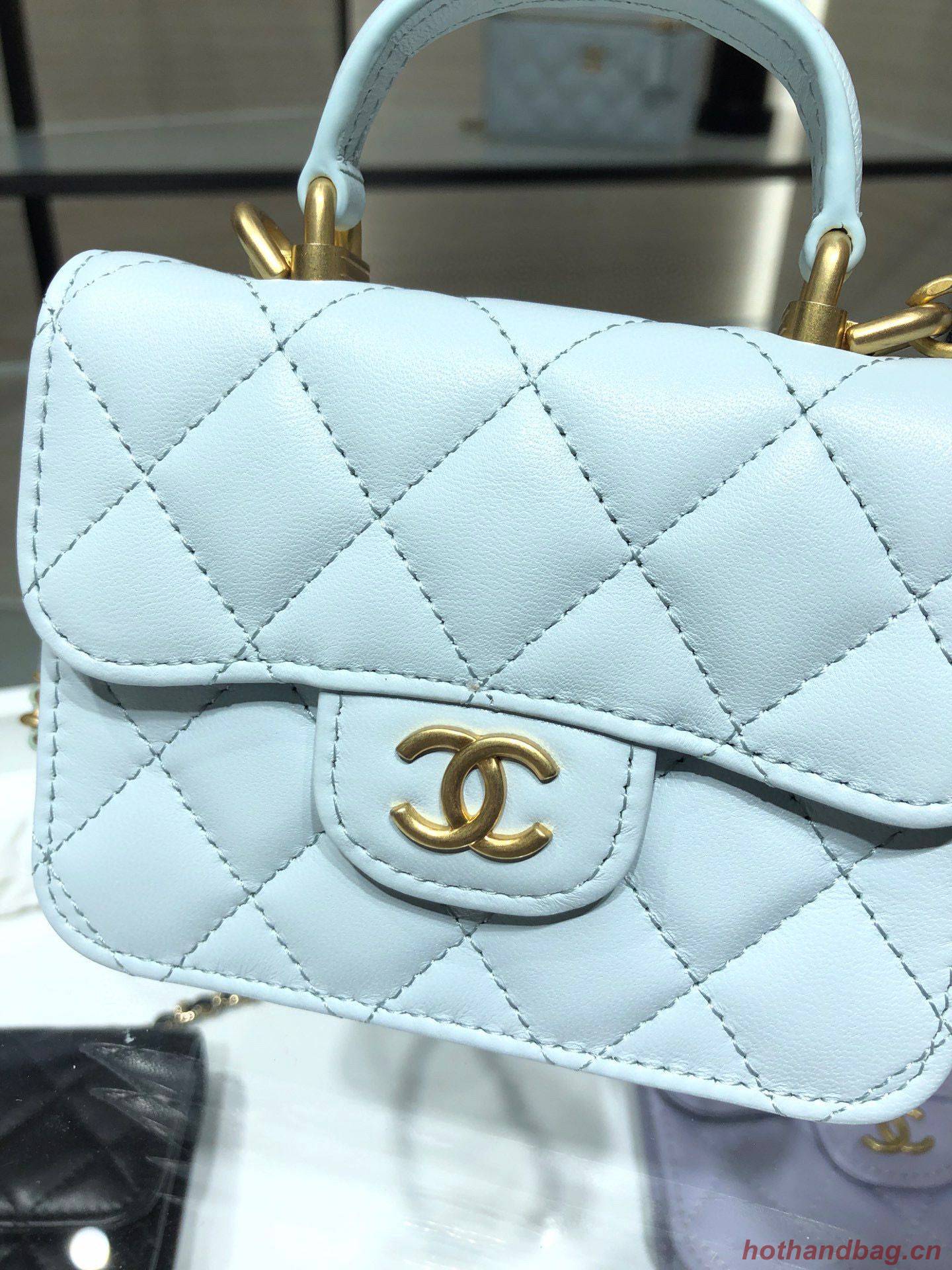 CHANEL Top Handle Micro Mini Wallet On Chain AP2200 Light Blue CHANEL Top Handle Micro Mini Wallet On Chain AP2200 Light Blue