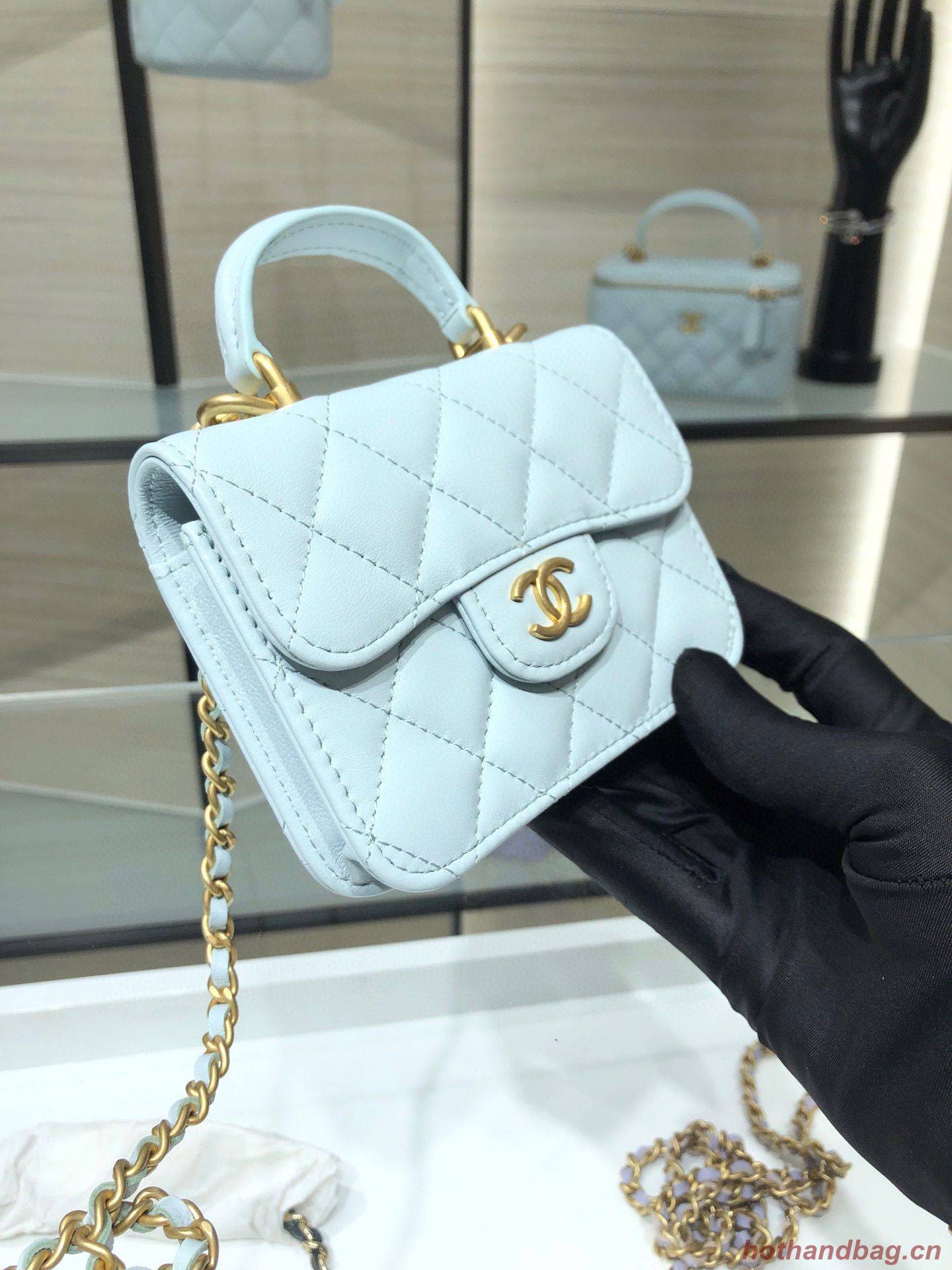 CHANEL Top Handle Micro Mini Wallet On Chain AP2200 Light Blue CHANEL Top Handle Micro Mini Wallet On Chain AP2200 Light Blue