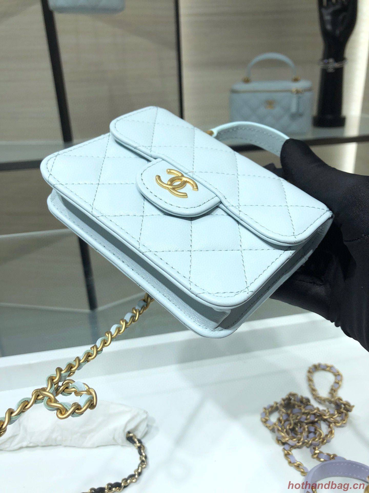 CHANEL Top Handle Micro Mini Wallet On Chain AP2200 Light Blue CHANEL Top Handle Micro Mini Wallet On Chain AP2200 Light Blue