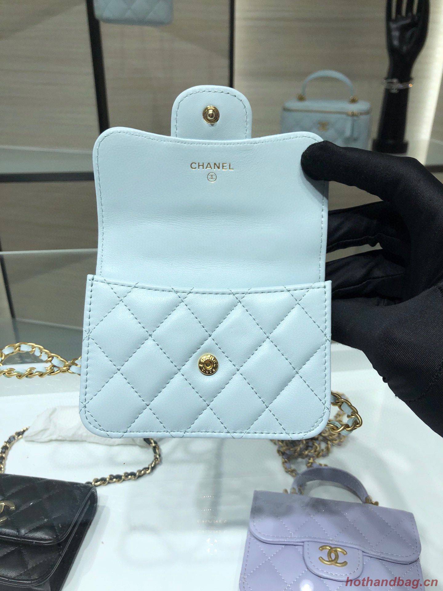 CHANEL Top Handle Micro Mini Wallet On Chain AP2200 Light Blue CHANEL Top Handle Micro Mini Wallet On Chain AP2200 Light Blue